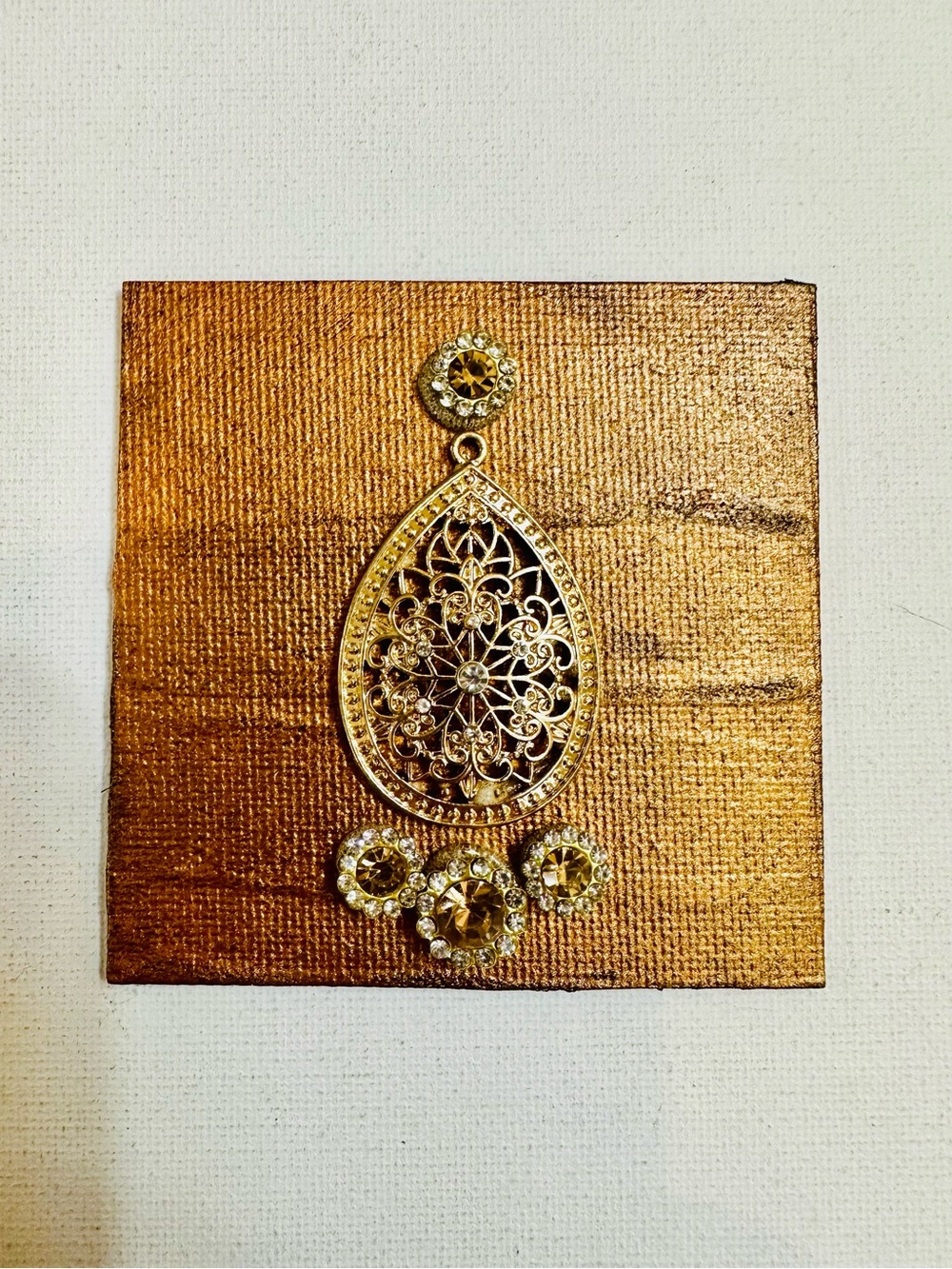 Handmade Gold Filigree Rhinestone 3x3 Mixed Media Magnet